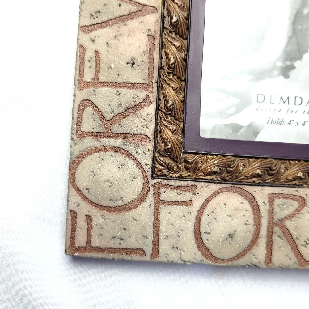 Vintage Y2K FOREVER Picture Frame 4X4, Demdaco Heartstone Bill Stross faux stone